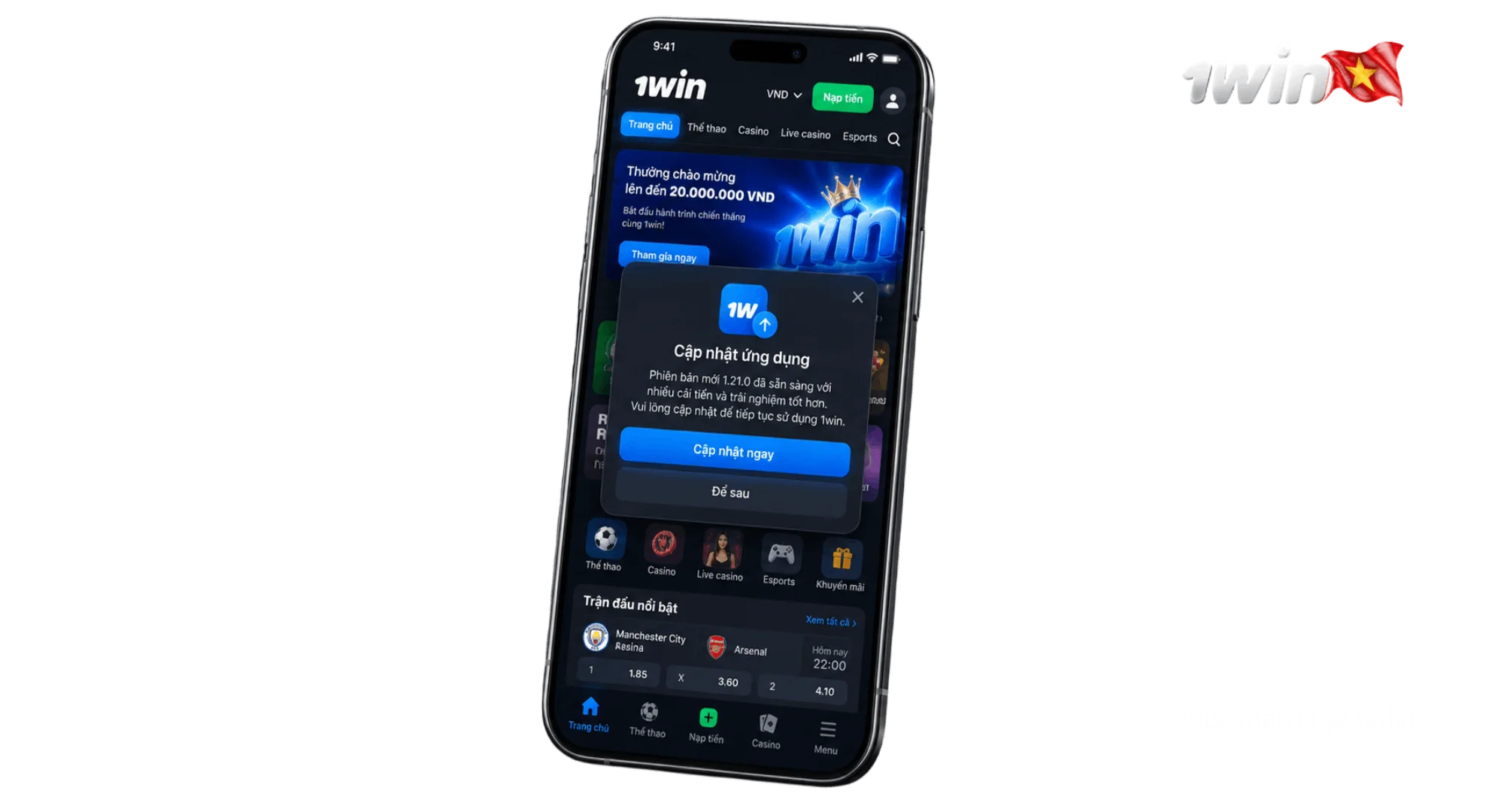 Automatic update process for 1win mobile application on Android and iOS