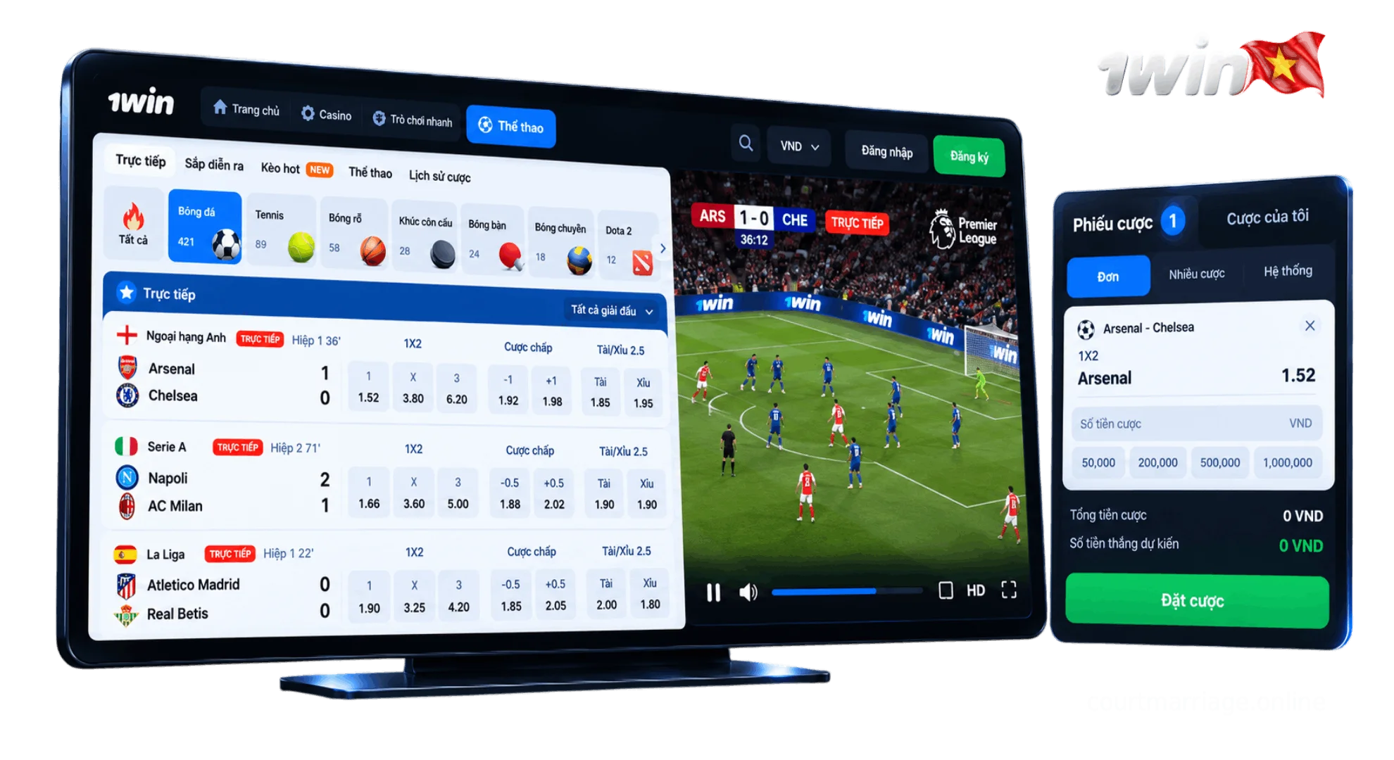 Live betting match streaming interface with cash out and real-time statistics
