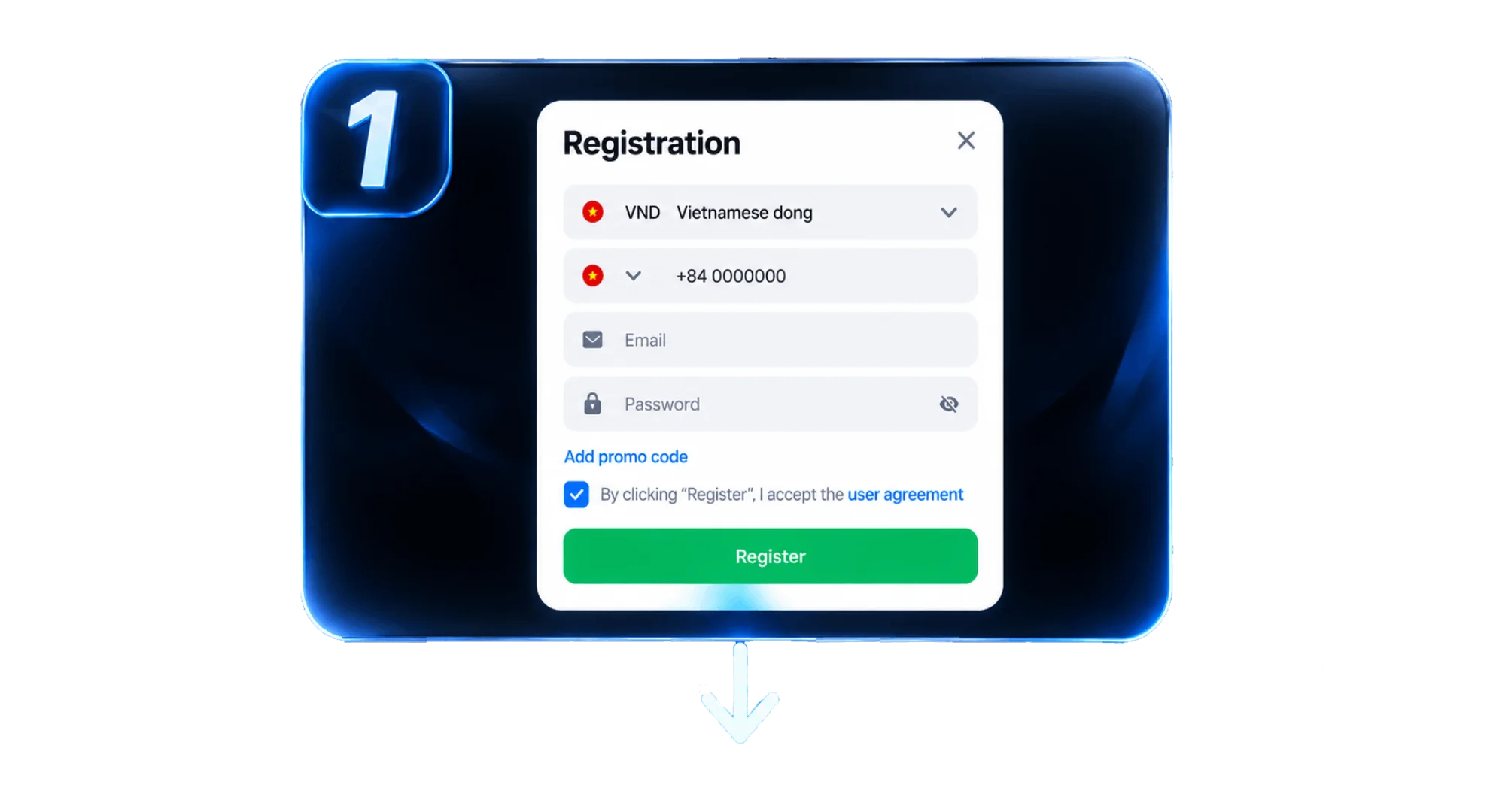 Step 1 account registration process on official 1win site in Vietnam