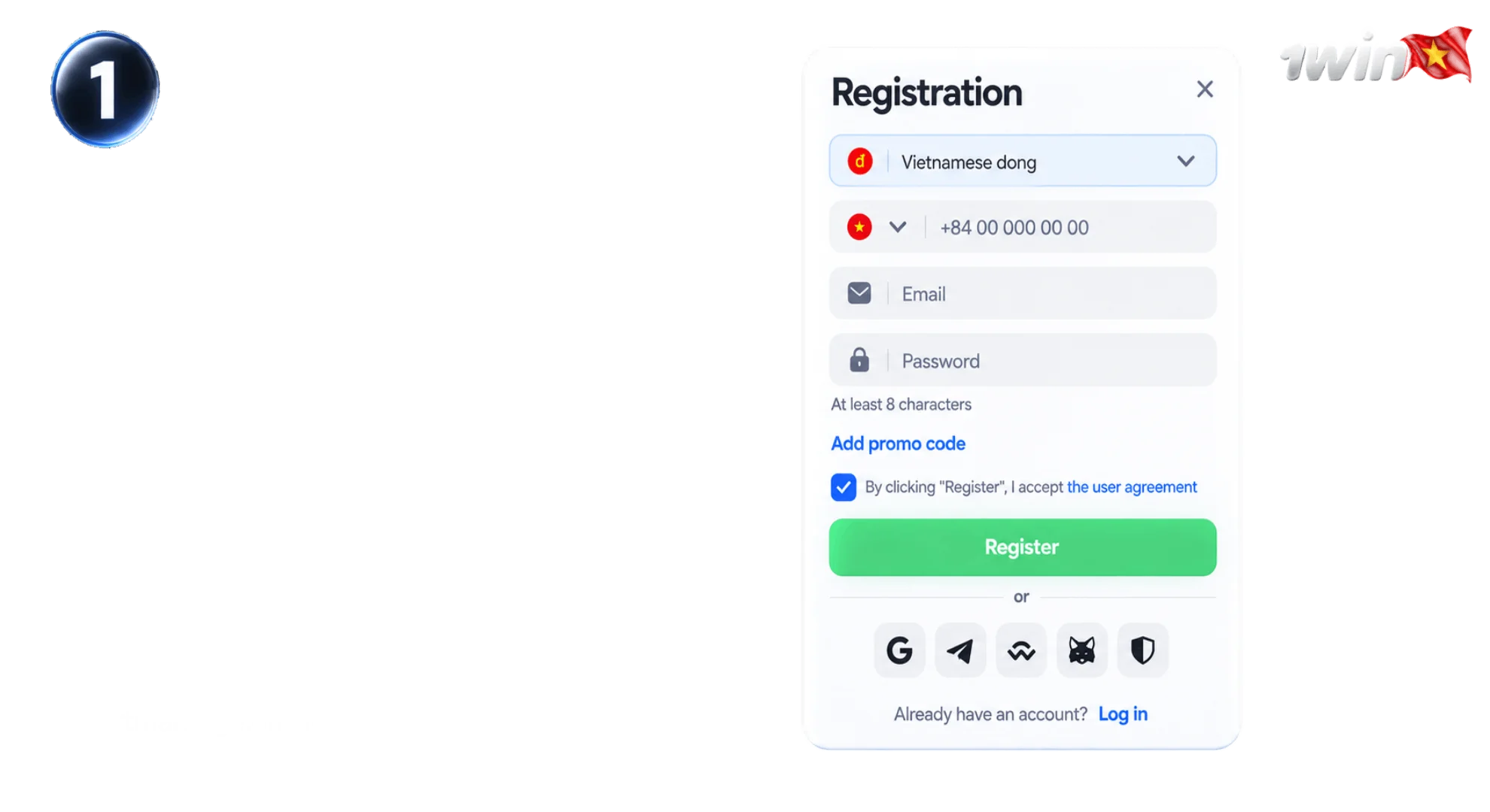 Step 1 complete account registration method on 1win Vietnam