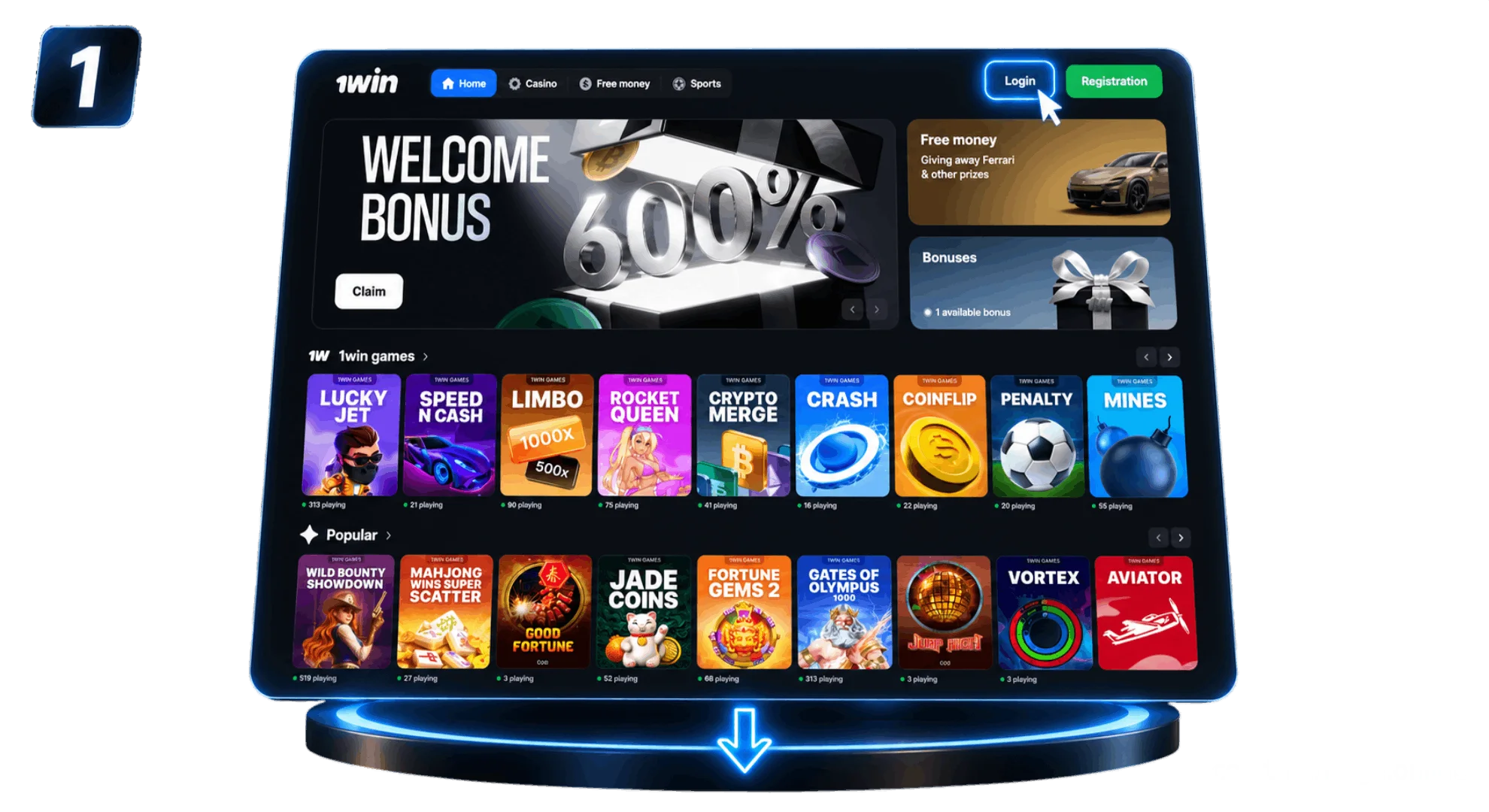 Step 1 open account login form on 1win Vietnam platform