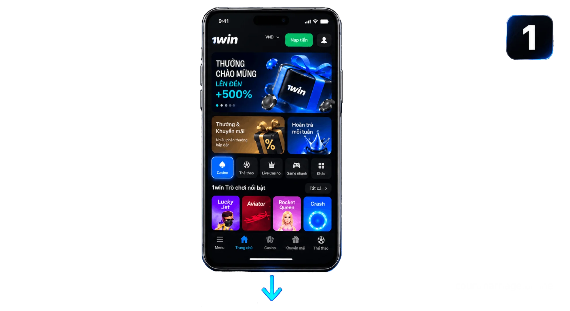 Step 1 visit official 1win website on mobile browser to start app download