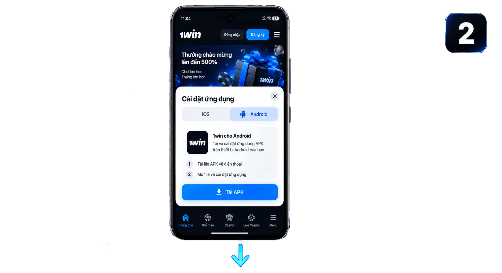 Step 2 download 1win APK file directly from official platform banner