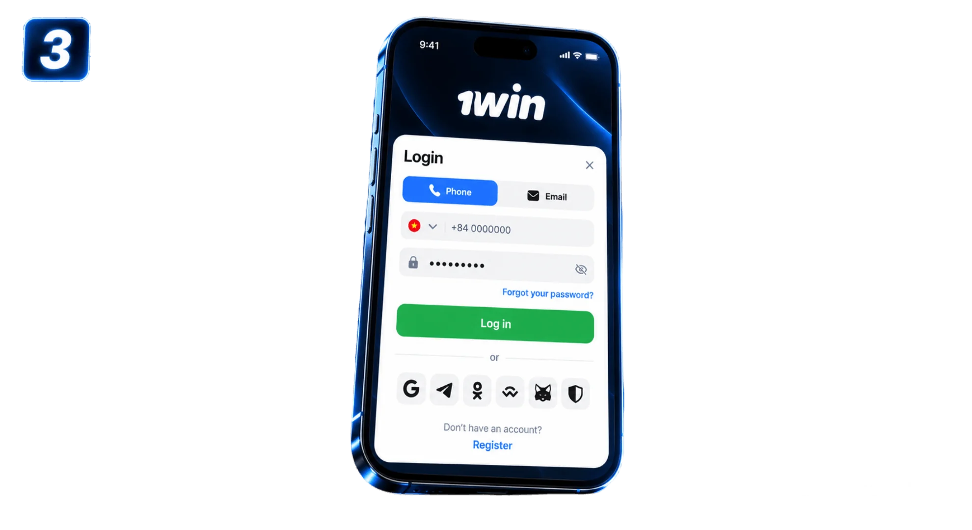 Step 3 enter account credentials or select social login