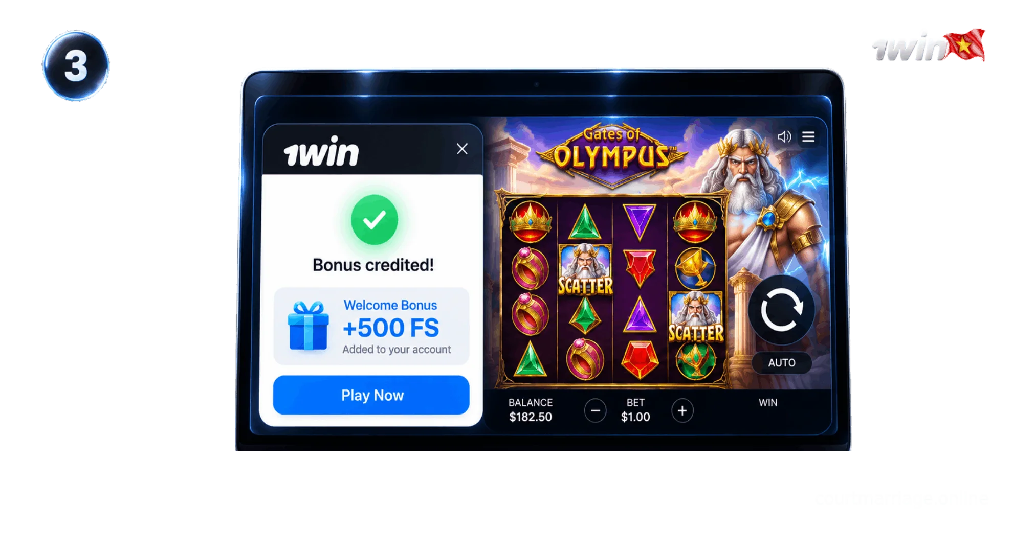 Step 3 receive bonus funds and start playing slots on 1win