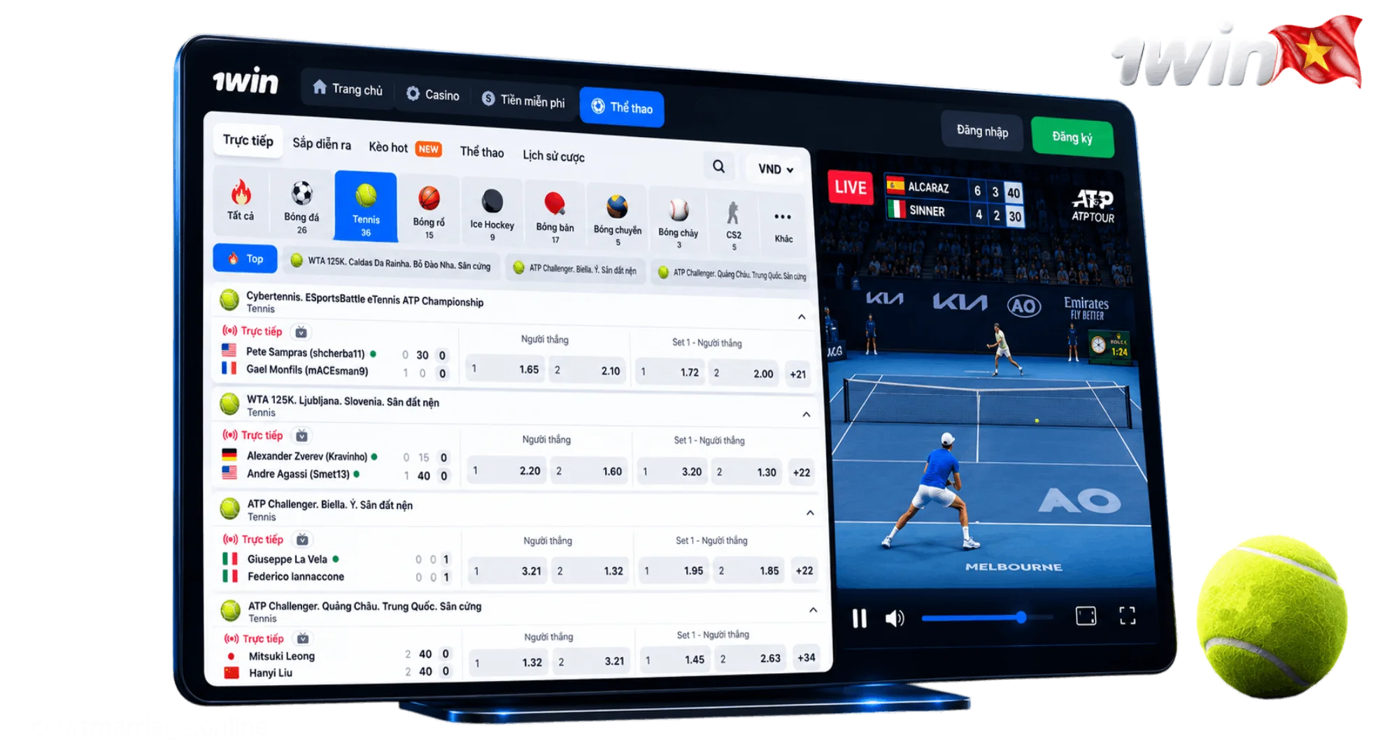 Tennis competitions Grand Slam and ATP tour match odds